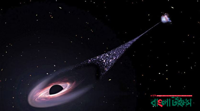 Runaway black hole creating trail of new stars